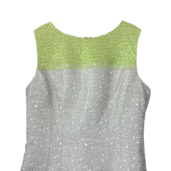 Elie Tahari Colorblock Textured Dot Dress Taupe Beige Lime Green Size 10 - Picture 4 of 9